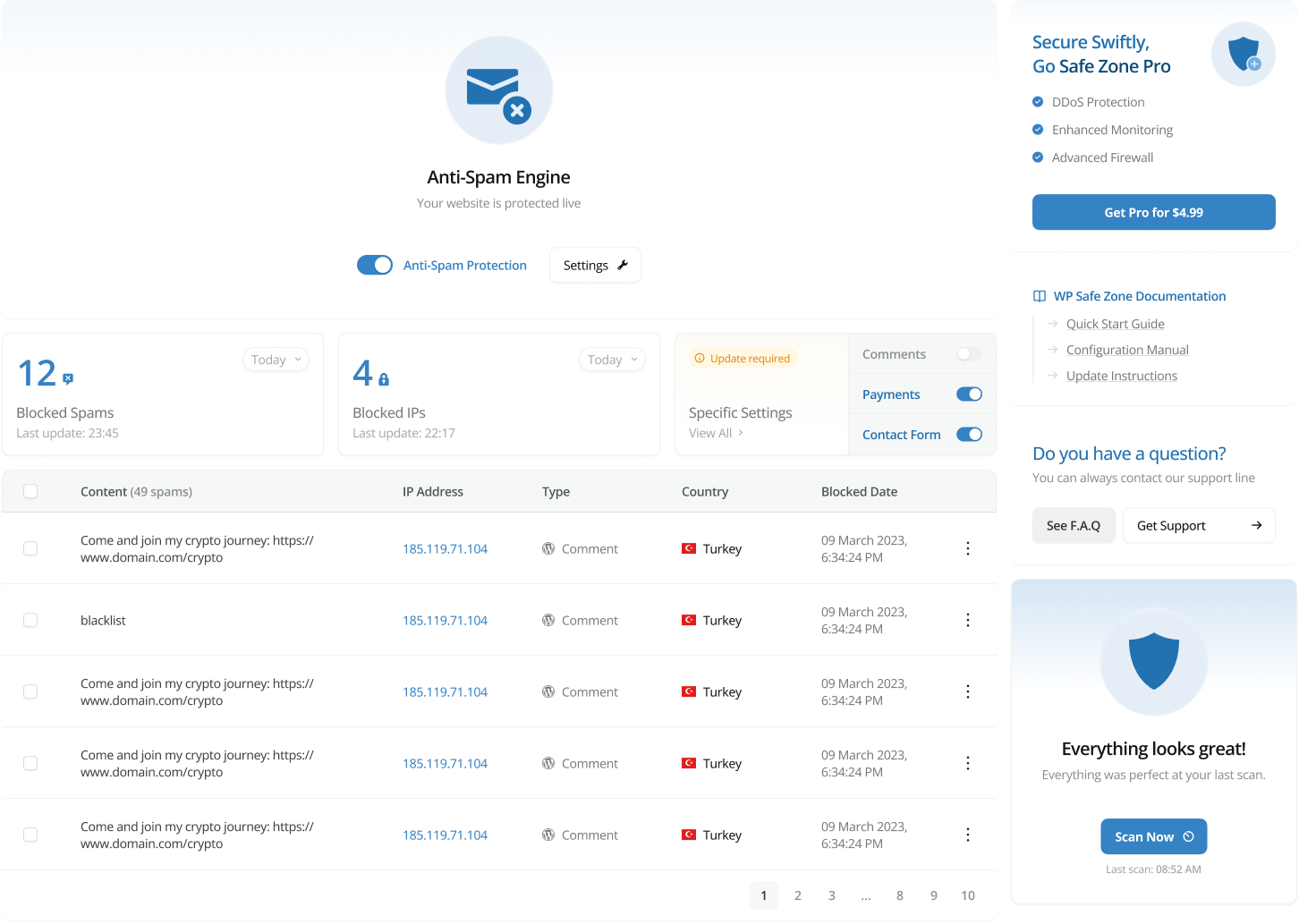 Wp Safe Zone - Plug-in de segurança e anti-spam para Wordpress Wp Safe Zone - Security & Anti Spam for WordPress - WordPress Anti-Spam Plugin - Woocommerce Protection - Form Protection